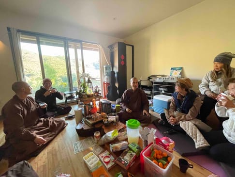Monastics and lay friends gathered in monks' residence